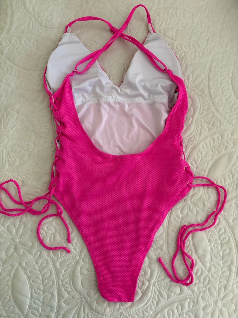 Hot Pink One-Piece Swimsuit with Side Lace-Up L